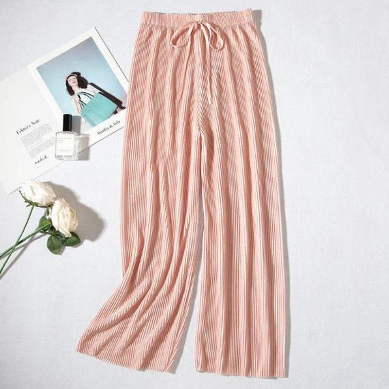 Women's Ice Silk Pleated Loose Wide Leg Trousers Casual Wear