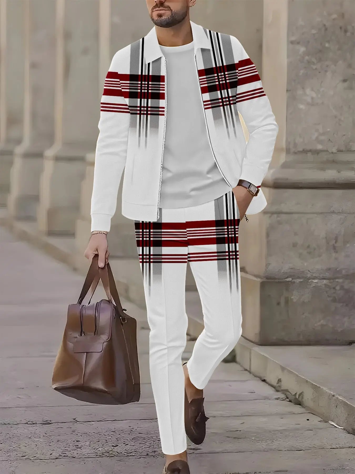 2-piece set, European and American men's fashionable sports long-sleeved top and long pants set