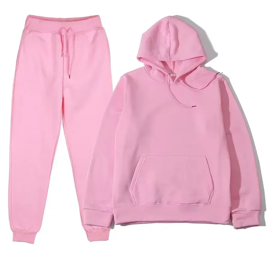 NONECN Winter Women Tracksuit Set Hooded Sweatpants Two Piece