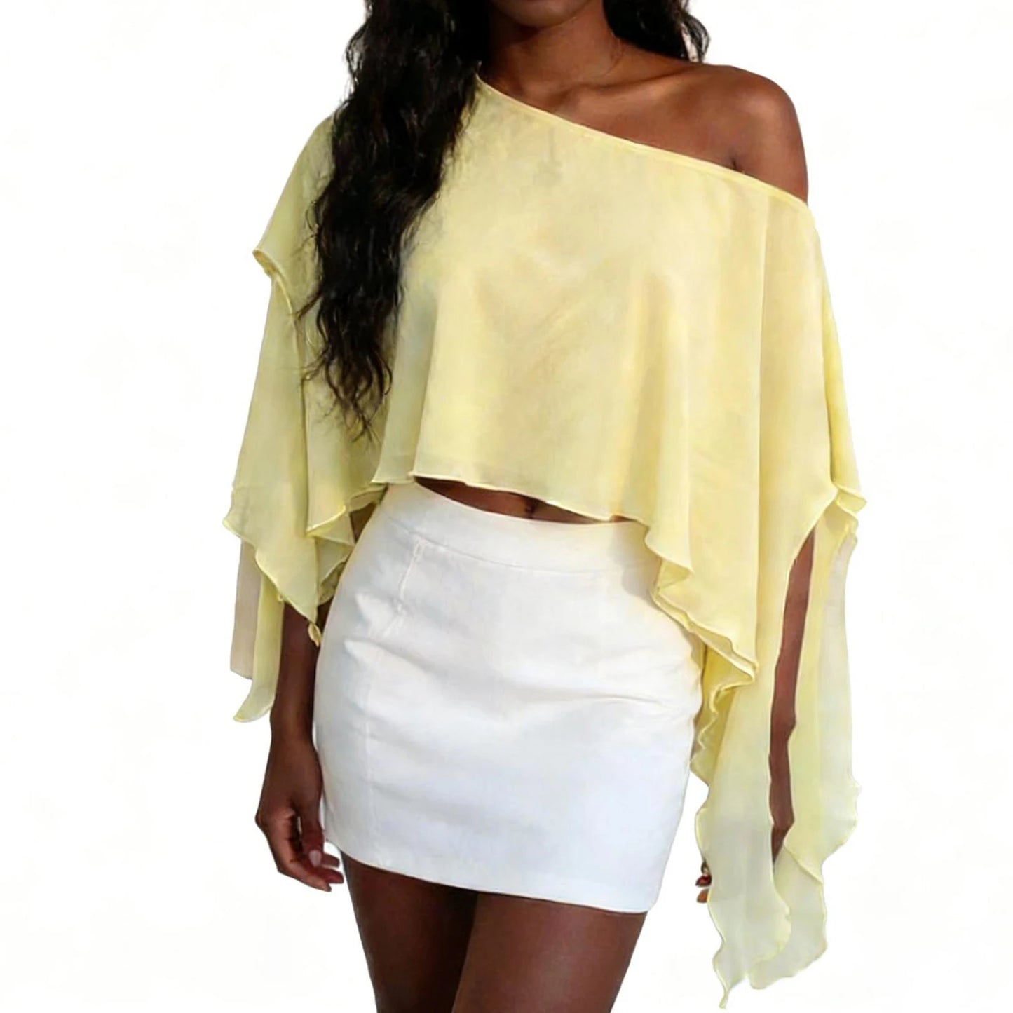 Chiffon Poncho Top Off Shoulder Loose Fit Cover Up Blouse