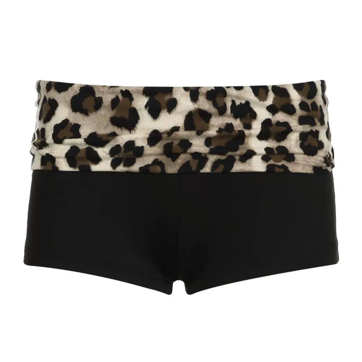 MAXAKG Contrast Patchwork Leopard Low Waist Booty Shorts