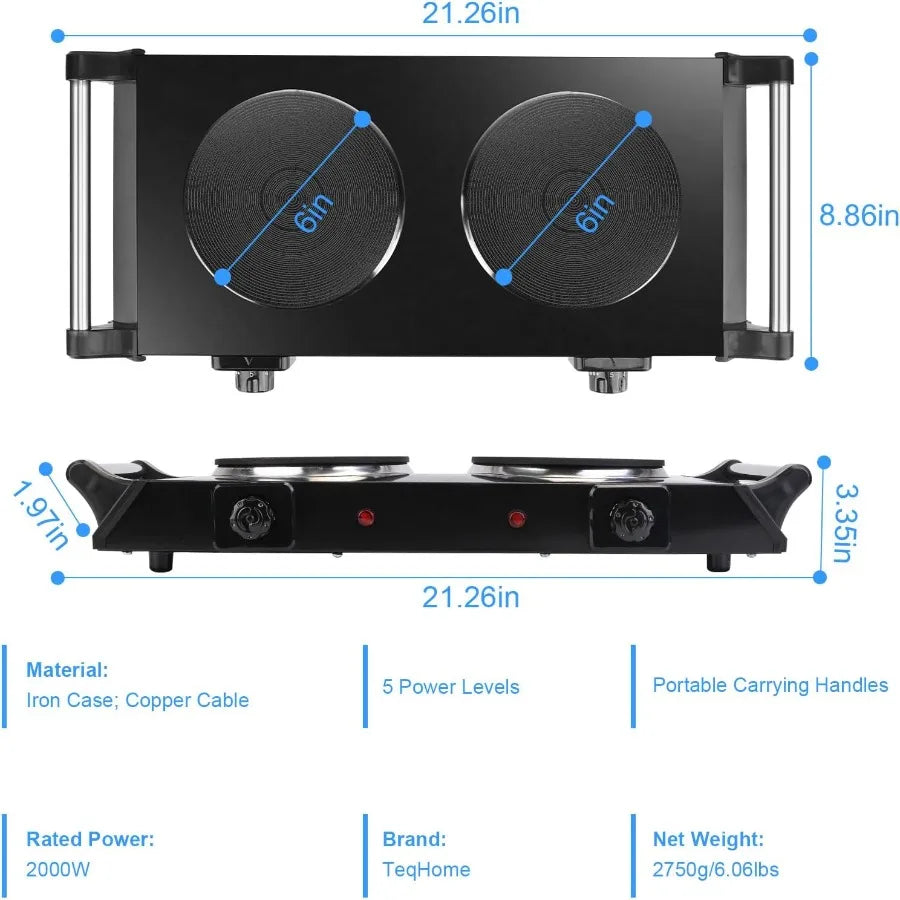 Portable Electric Double Burner Stove Cooktop 2000W For RV Camping