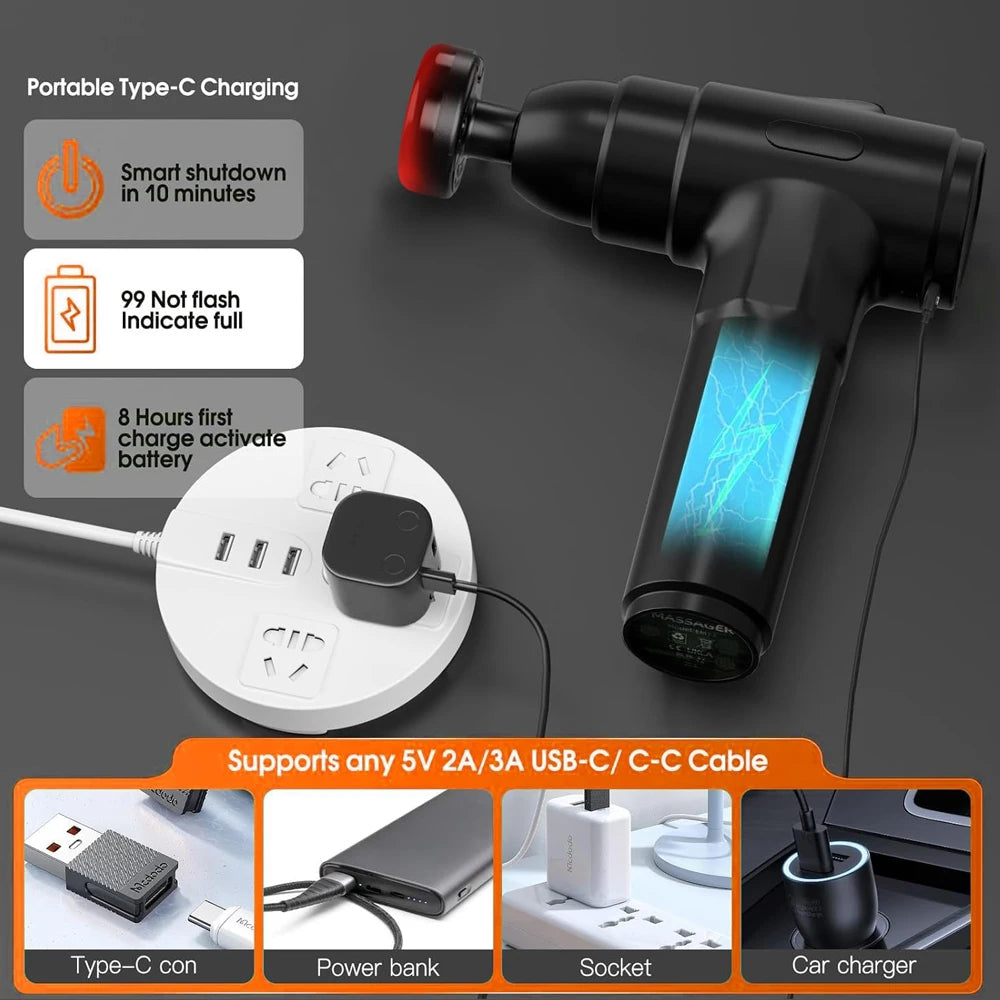 Lingteng Heating Deep Tissue Massage Gun With Seven Heads