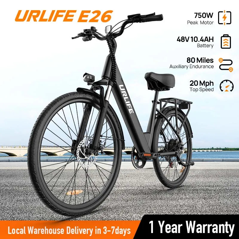 URLIFE Peak 750W E26 Electric Bike for Adults Removable Battery