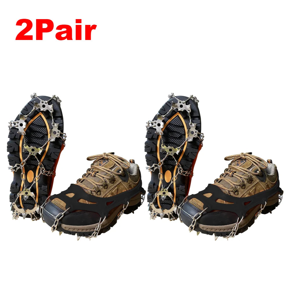 1/2Pair 19 Teeth Snow Spikes Crampons Anti Slip Ice Gripper Cleats Chain Claws for Hiking Climbing Fishing Walking Boots Cover 