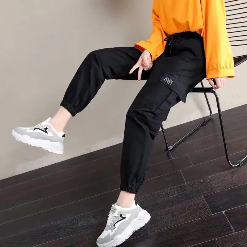 Women Wide Leg Drawstring Casual Pants With Pockets
