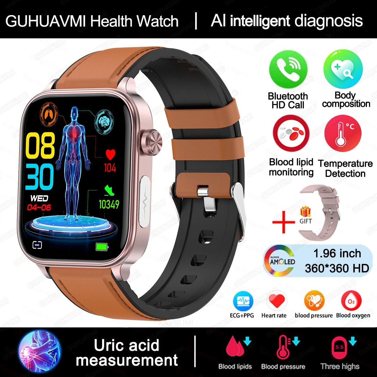 ECG PPG Smart Watch Health Tracker Blood Pressure Lipids