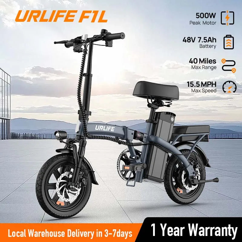 URLIFE Foldable Electric Bicycle for Adults with 500W Motor 48V Battery