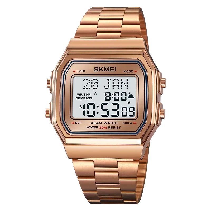 SKMEI 2113 Mens Prayer Azan Compass Alarm Hijri Islamic Digital Wristwatches New Back Light Display Stopwatch Sports Watches
