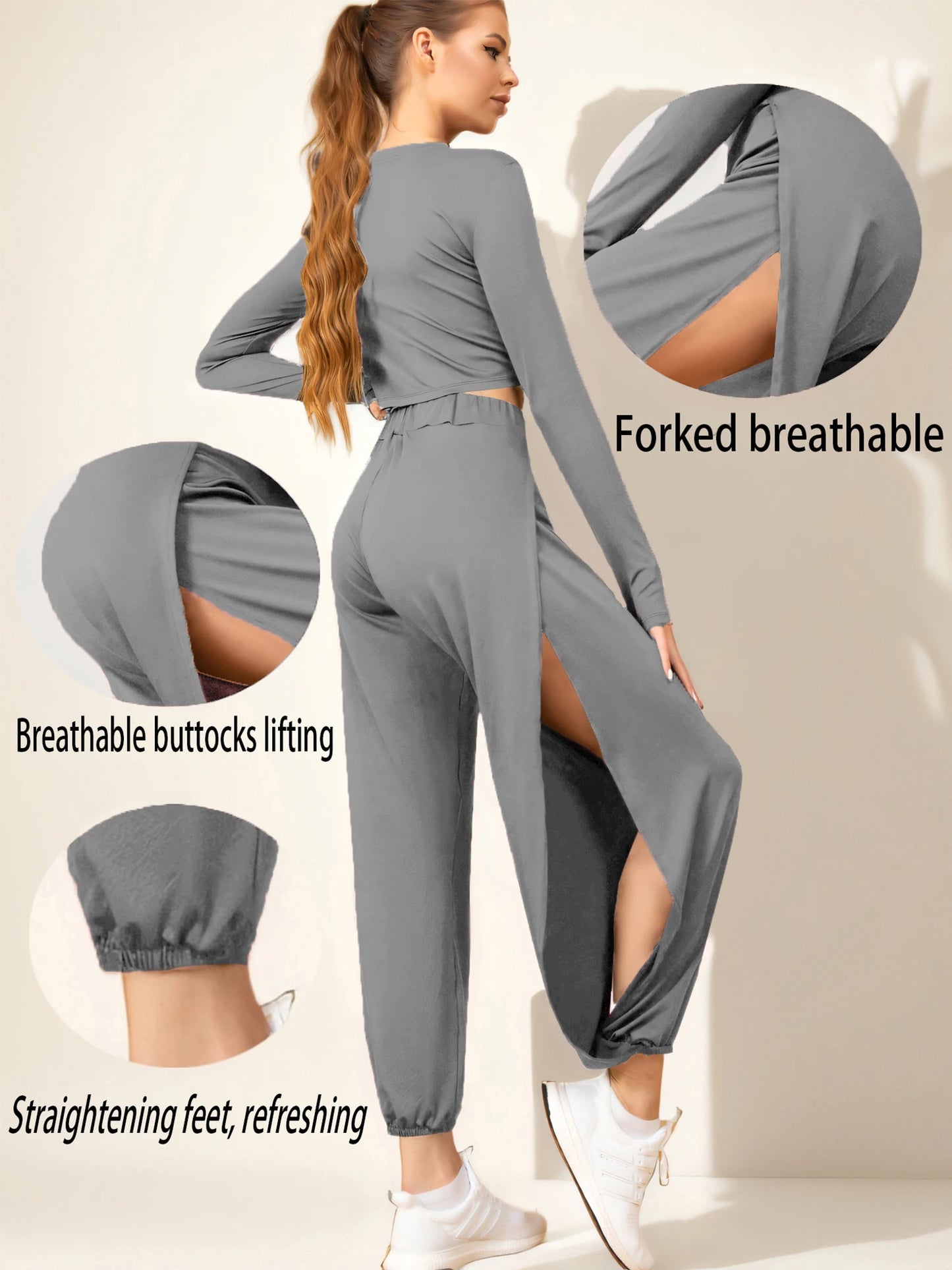 Elastic Waist Split Hippy Yoga Pants for Women High Waist