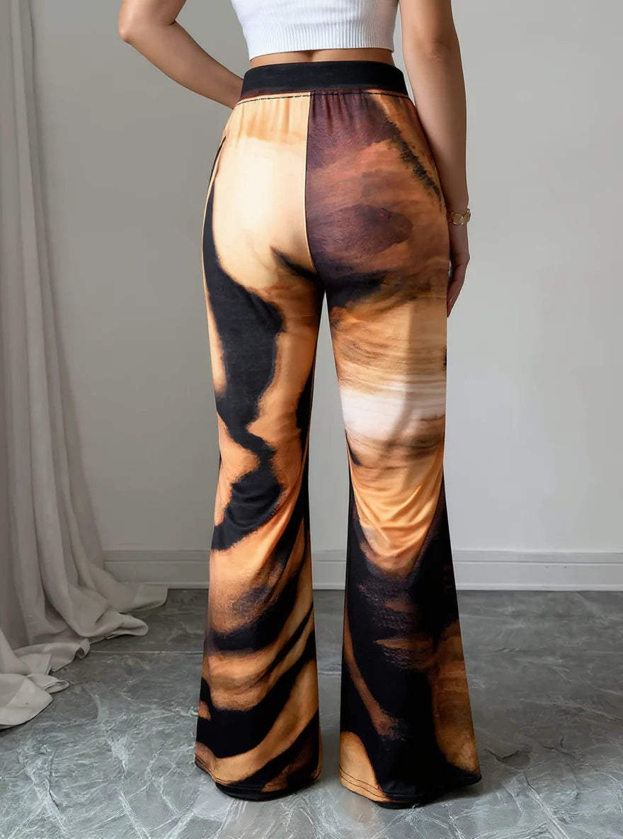 Women's Tiger Print High Waist Flare Pants For Streetwear