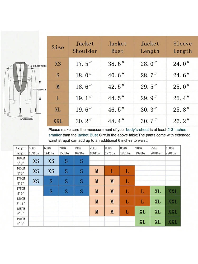 Men's Jacquard Two Piece Suit Set Slim Fit Double Breasted
