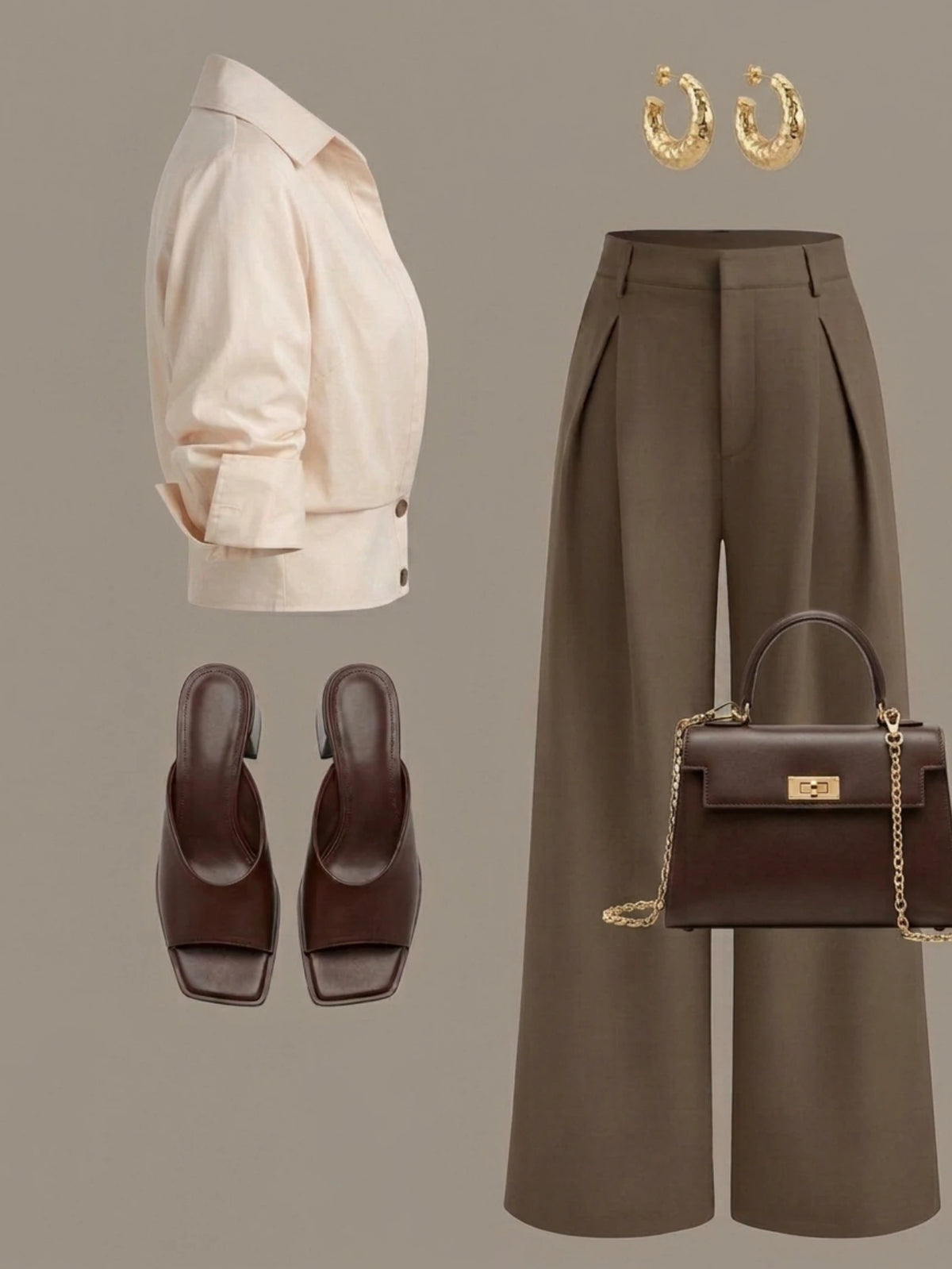 Women's Cropped Button Front Shirt And Wide Leg Trousers Set