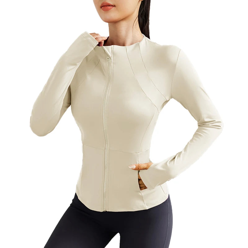 Lightweight Womens Yoga Jacket With Zip Pockets And Thumb Cuffs