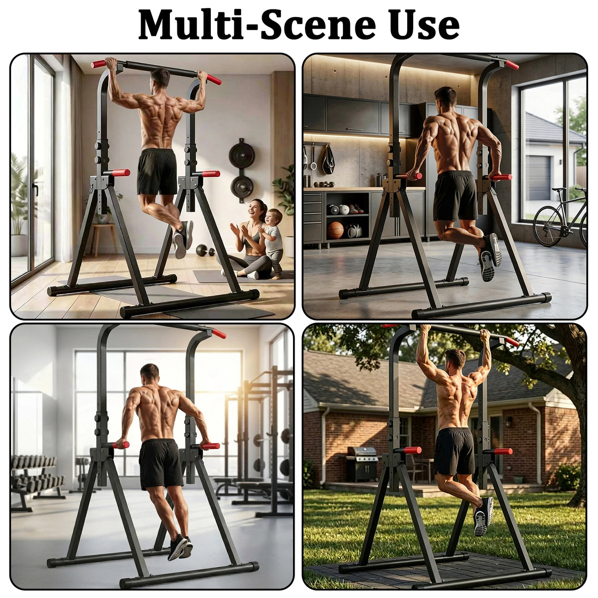 Foldable Power Tower Pull Up Bar Multi-Function Dip Station Strength Training