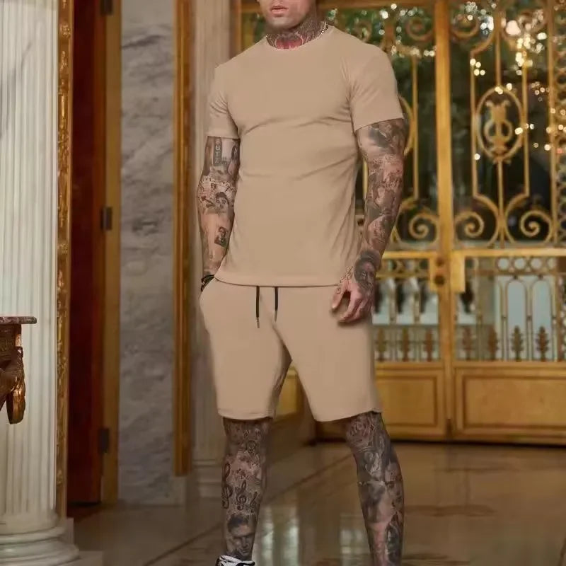 Mens Breathable Summer T Shirt And Shorts Two Piece Set