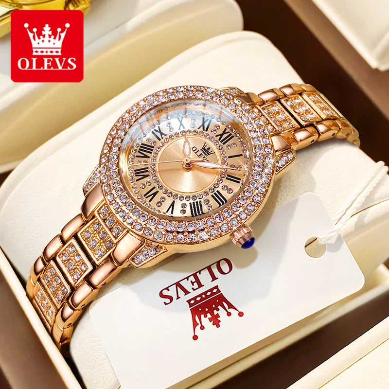 OLEVS Women Luxury Diamond Quartz Watch Stainless Steel