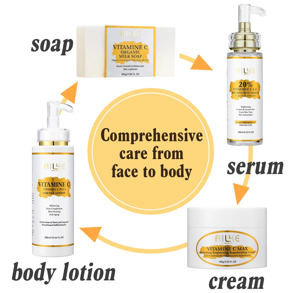 AILKE Vitamin C Skin Care Kit, With Lightening Body Lotion, Even Skin Tone Cream, Whitening Serum, Brightening Soap