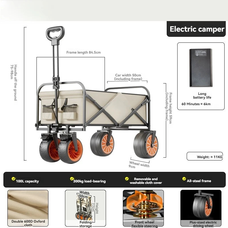Electric Camp Car, Outdoor Camping Caring, Portable Campes Cares Picnic Car Can Carry People, Foldable Handcart