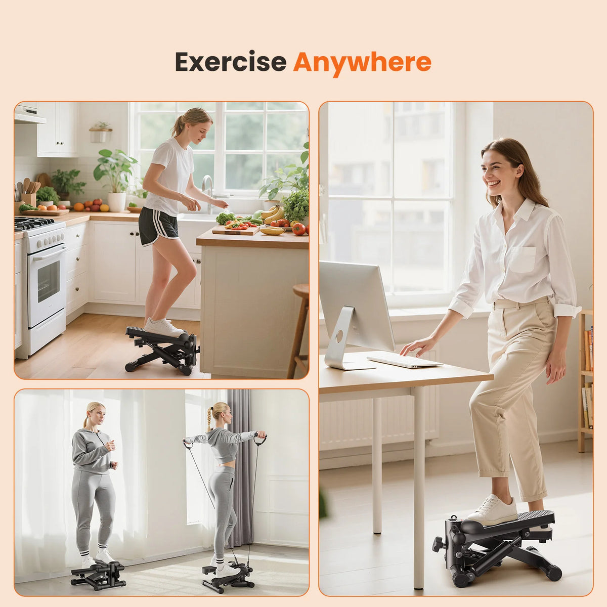 Hydraulic Mini Stepper With Resistance Bands LCD Monitor Home Cardio