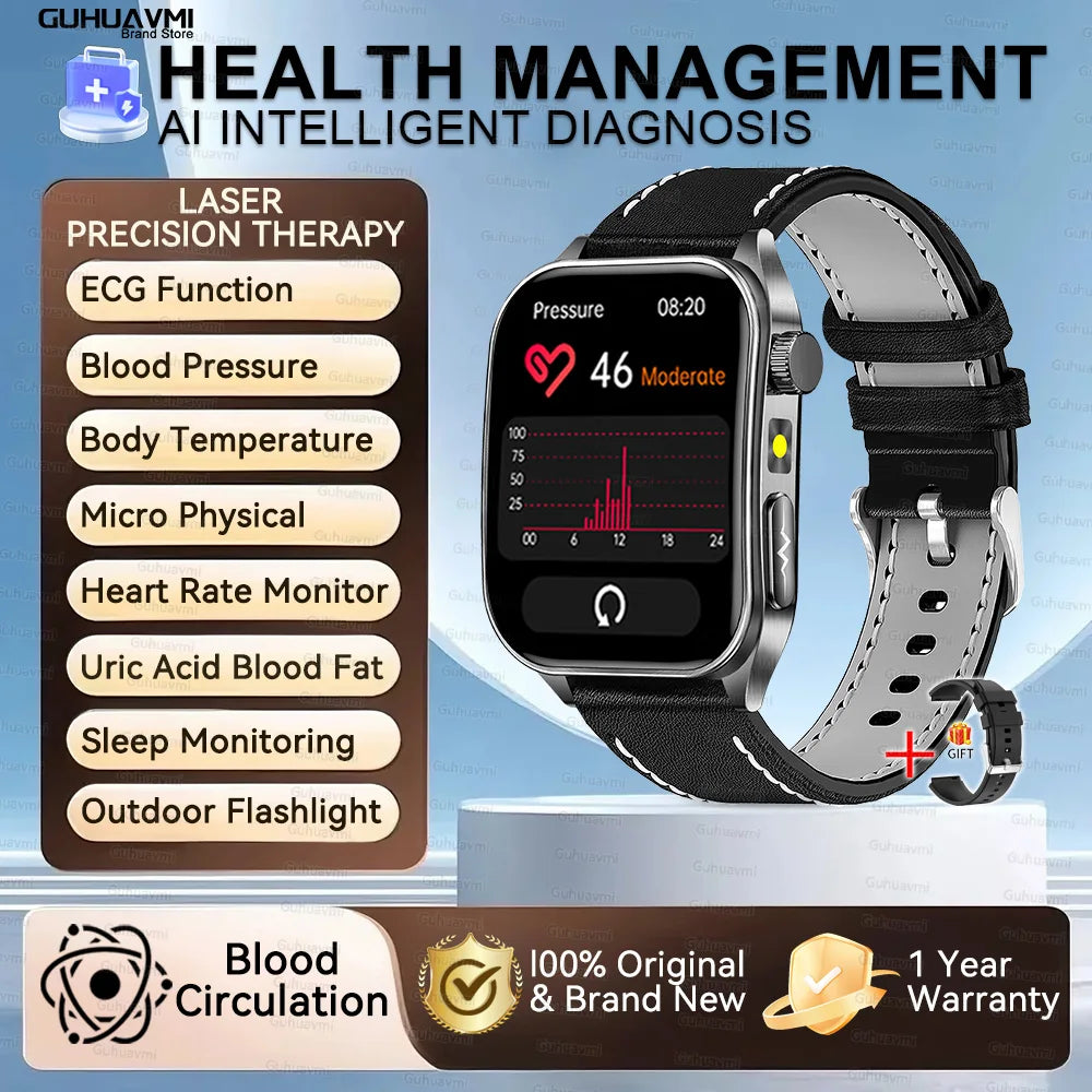 Smartwatch With Laser Therapy ECG Monitor And Blood Oxygen