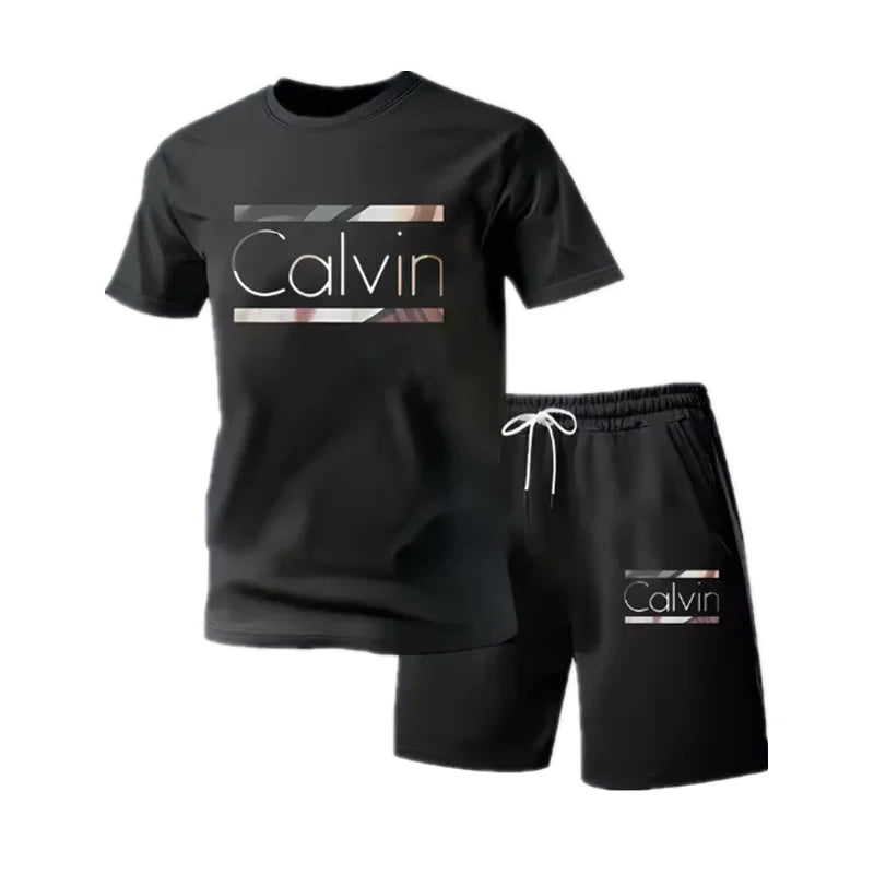 Casual Men's T Shirt Shorts Set With 3D Letter Print
