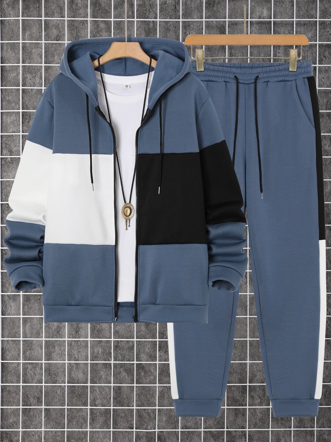 Men's Autumn Winter Printed Two-Piece Sweatshirt and Sweatpants Set