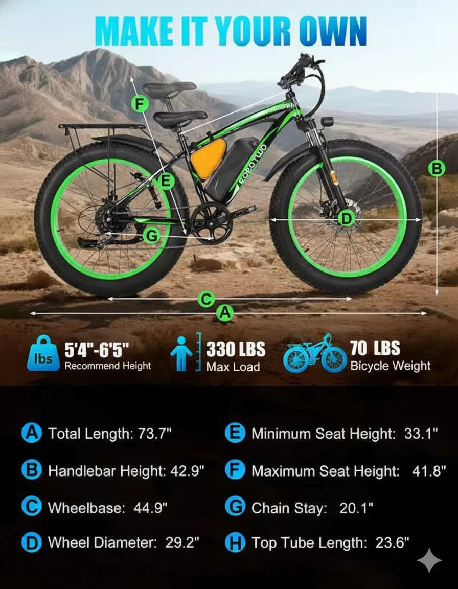 EOEOTWO Fat Tire Electric Bike 48V 20Ah 1000W Motor