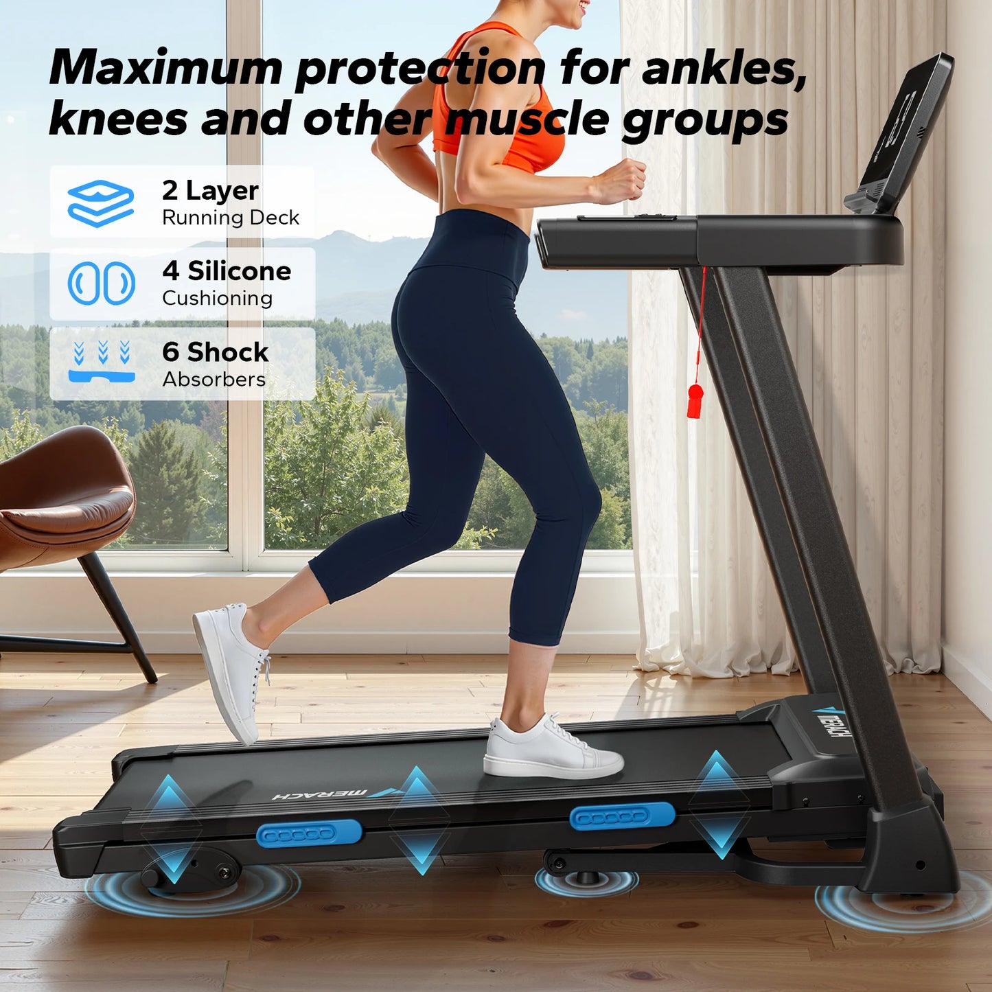 MERACH Foldable Treadmill T12 Incline With Quiet Double Deck