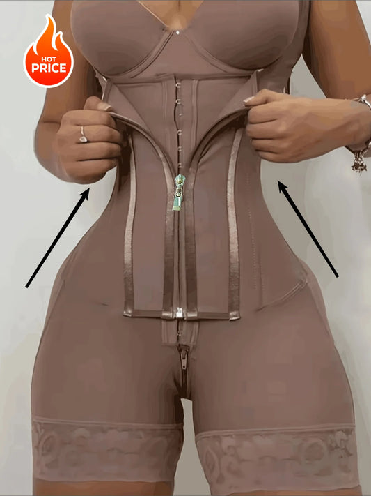 NONECN Womens High Waisted Lace Shapewear Bodysuit Zipper Nylon Knit