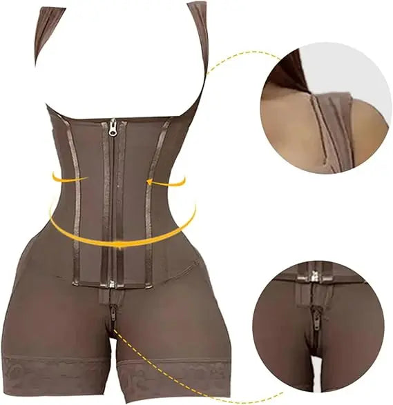 NONECN Womens High Waisted Lace Shapewear Bodysuit Zipper Nylon Knit