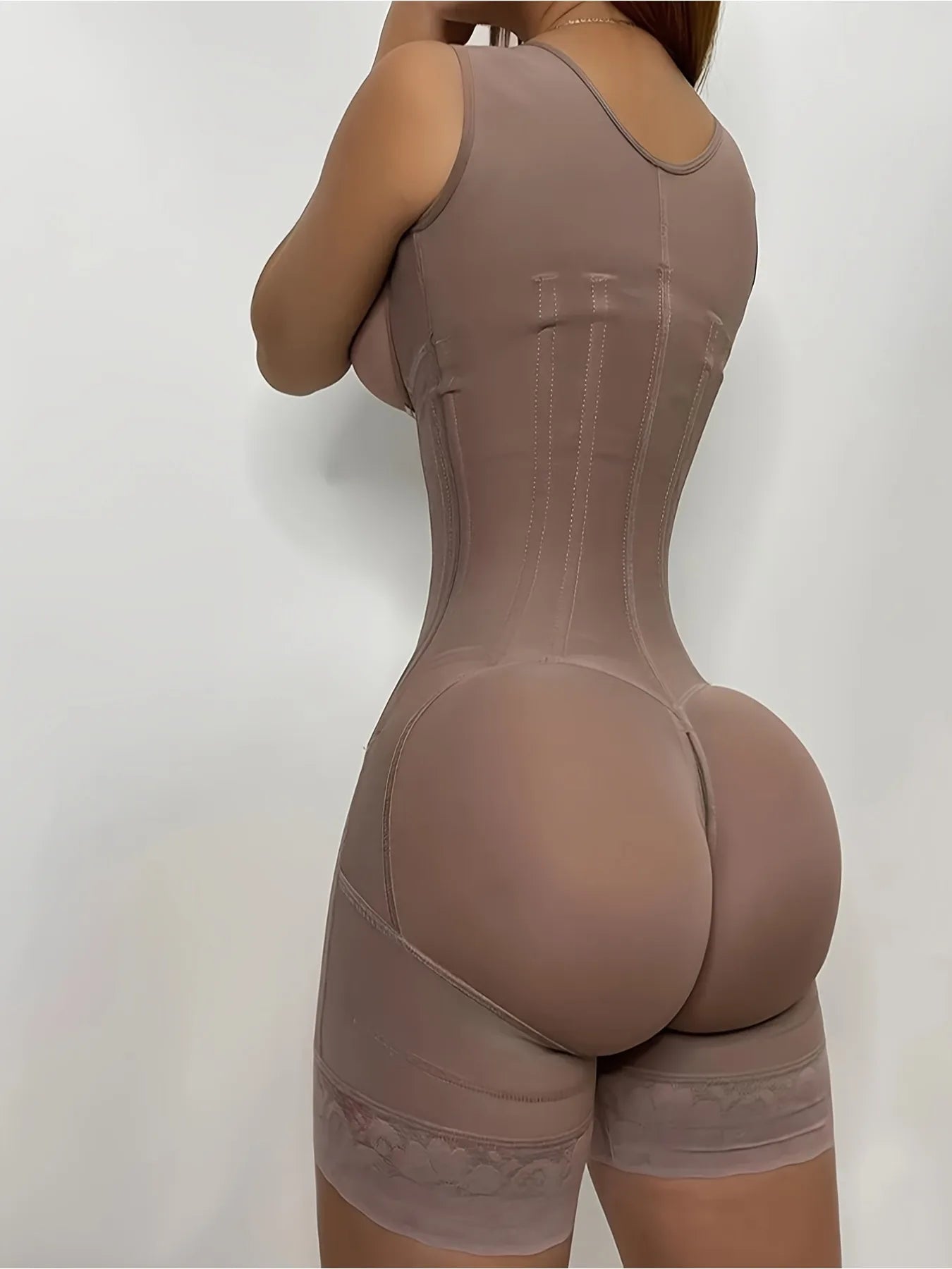 NONECN Womens High Waisted Lace Shapewear Bodysuit Zipper Nylon Knit