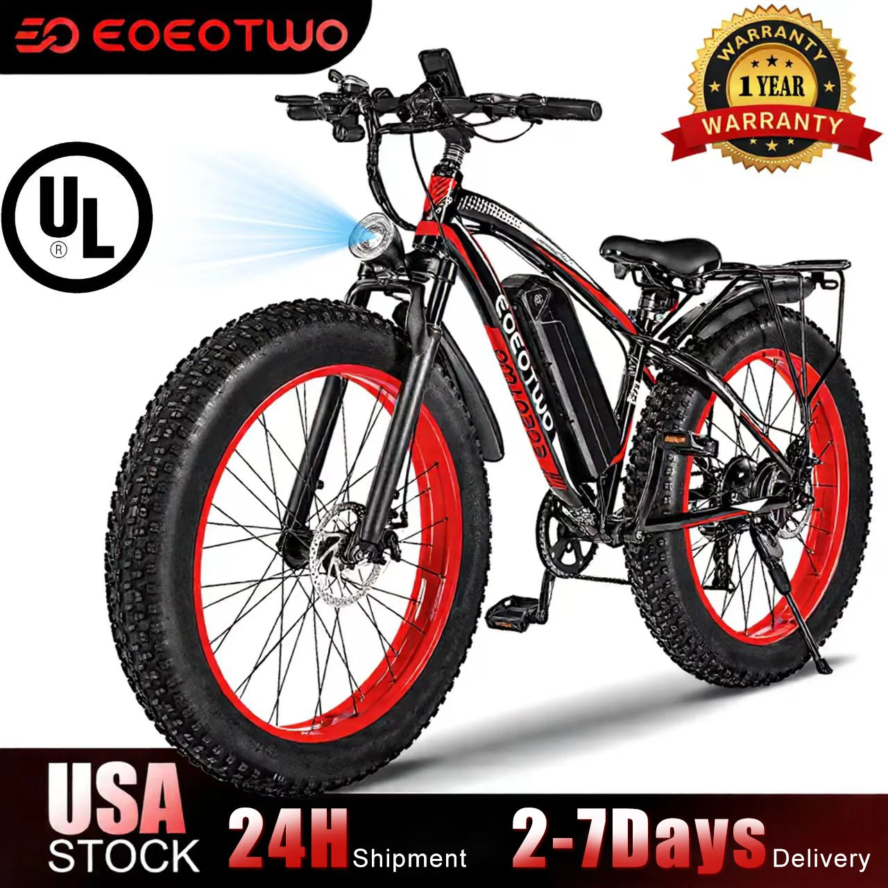 EOEOTWO Electric Fat Tire Mountain Bike 1500W Motor 34MPH Aluminum
