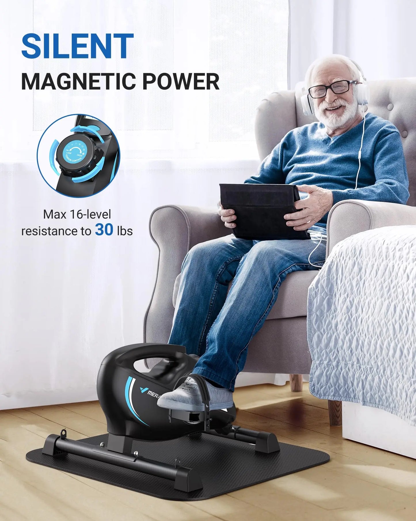 MERACH Under Desk Bike Pedal Exerciser With Quiet Magnetic Resistance And App