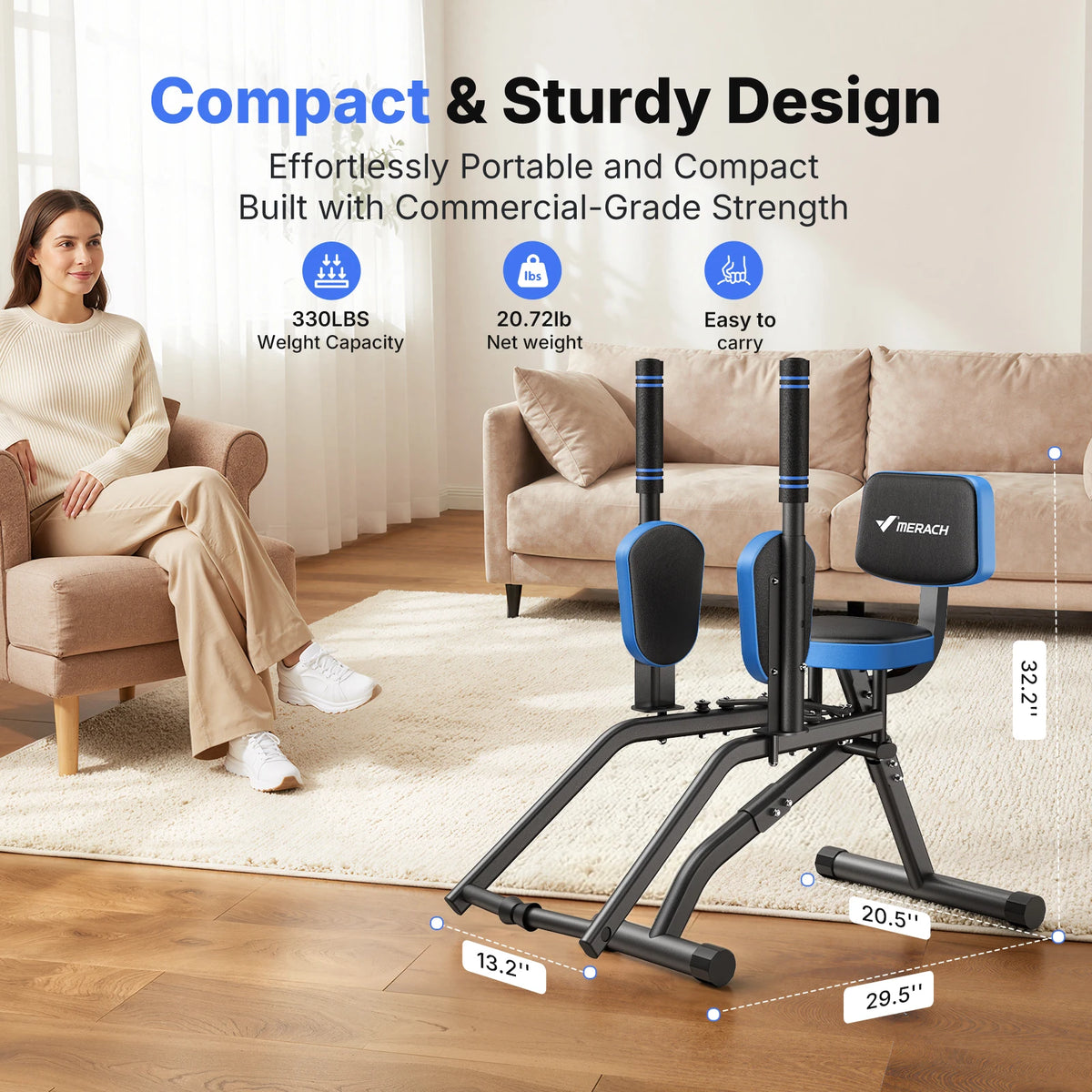 MERACH Hip Abductor Machine Butt Toning Leg Trainer Adjustable Resistance Glute & Outer Thigh Workout Equipment for Home Gym Booty Builder with Bands and Dual Foot Bar 360° Rotating Leg Pads for Women/Sedentary/Postpartum Re