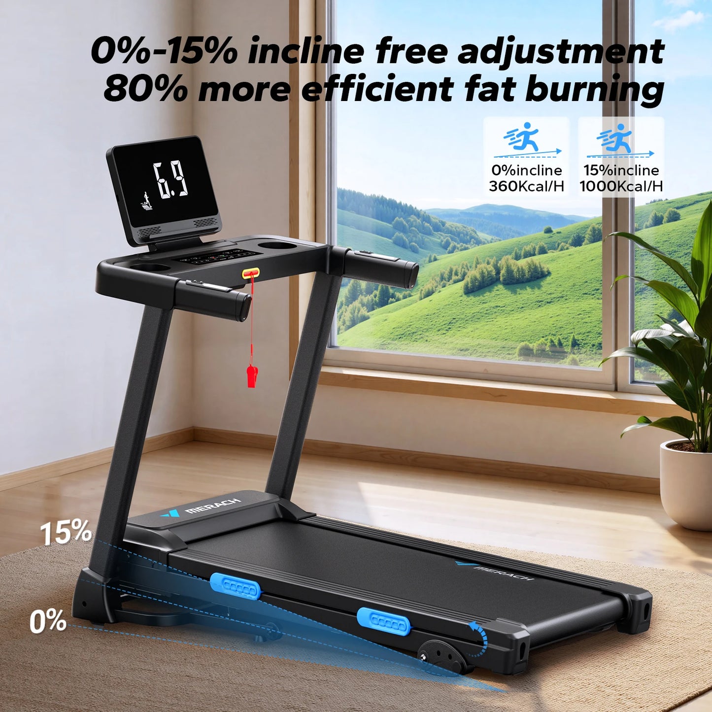 MERACH Foldable Treadmill T12 Incline With Quiet Double Deck