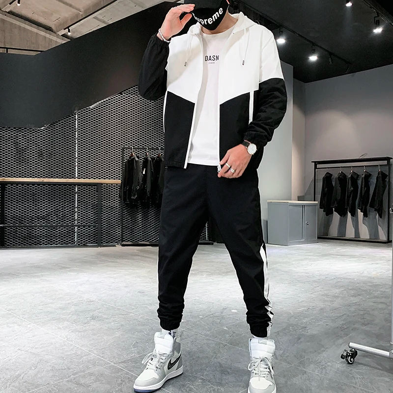 MISNIKI Men's Hooded Tracksuit Set With Joggers And Sports Jacket