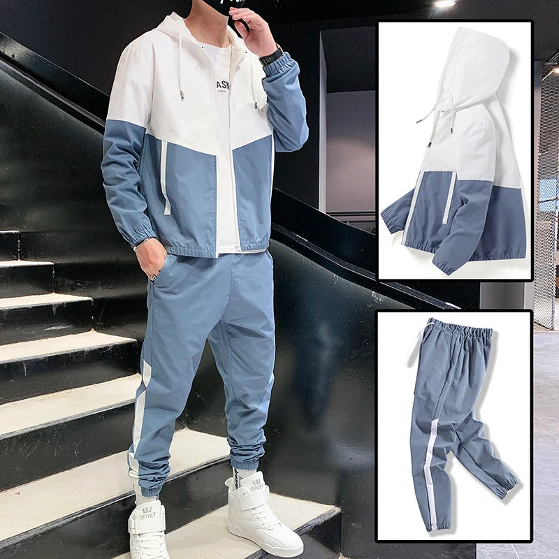 MISNIKI Men's Hooded Tracksuit Set With Joggers And Sports Jacket