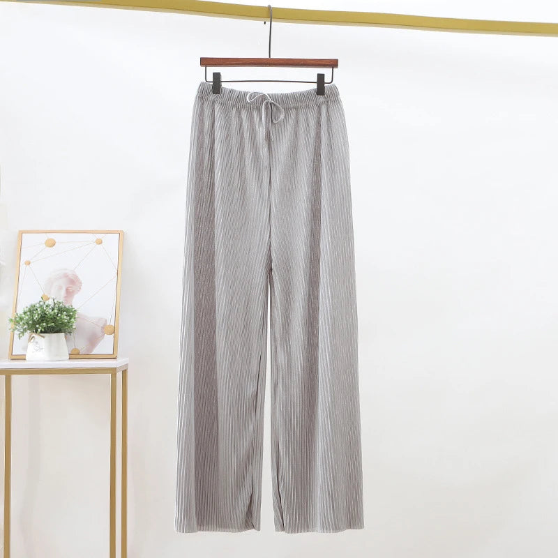 Women's Ice Silk Pleated Loose Wide Leg Trousers Casual Wear
