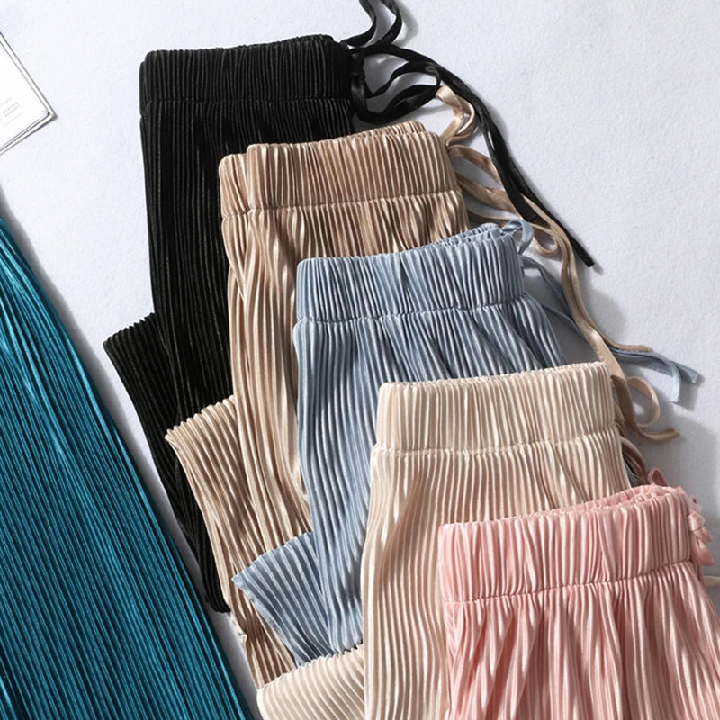 Women's Ice Silk Pleated Loose Wide Leg Trousers Casual Wear