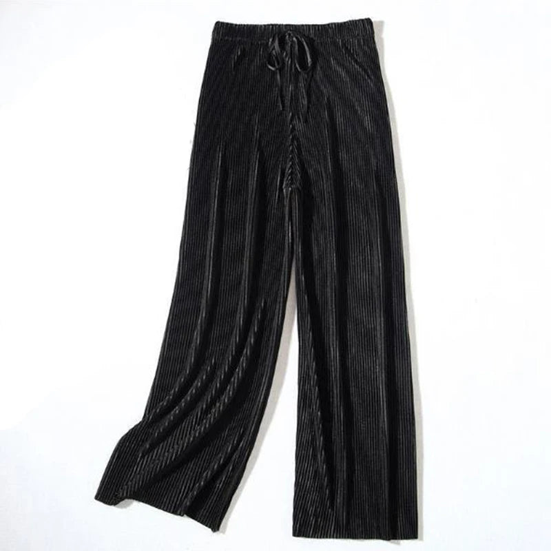 Women's Ice Silk Pleated Loose Wide Leg Trousers Casual Wear