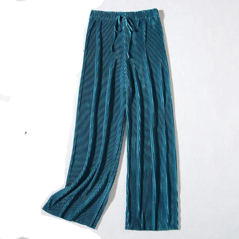 Women's Ice Silk Pleated Loose Wide Leg Trousers Casual Wear