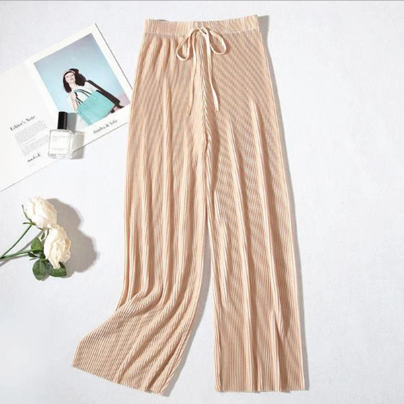 Women's Ice Silk Pleated Loose Wide Leg Trousers Casual Wear