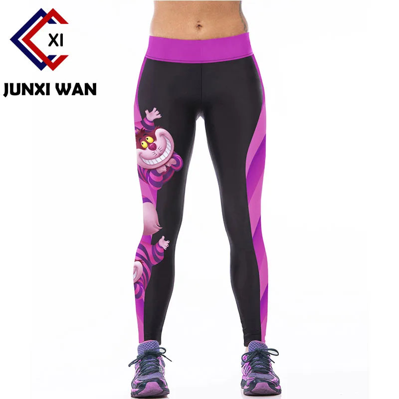 Junxi Wan 3D Cat Print Leggings Women High Waist Fitness