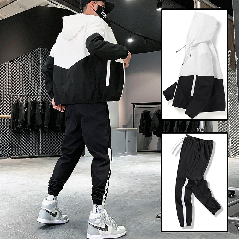MISNIKI Men's Hooded Tracksuit Set With Joggers And Sports Jacket
