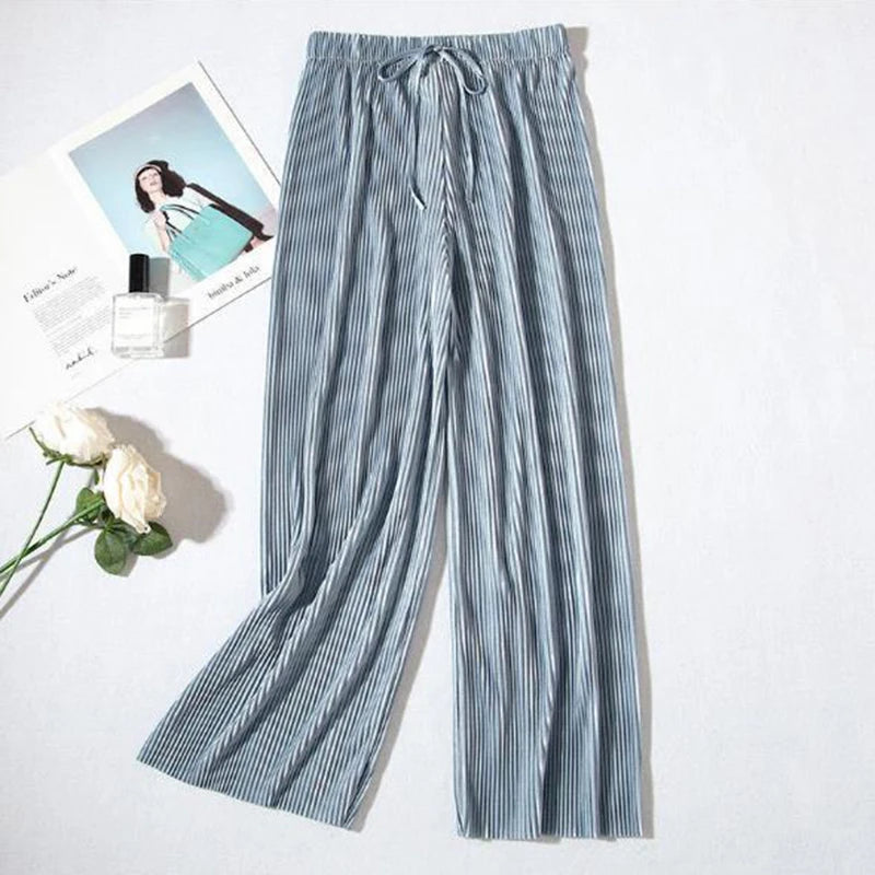 Women's Ice Silk Pleated Loose Wide Leg Trousers Casual Wear