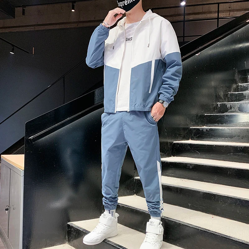 MISNIKI Men's Hooded Tracksuit Set With Joggers And Sports Jacket