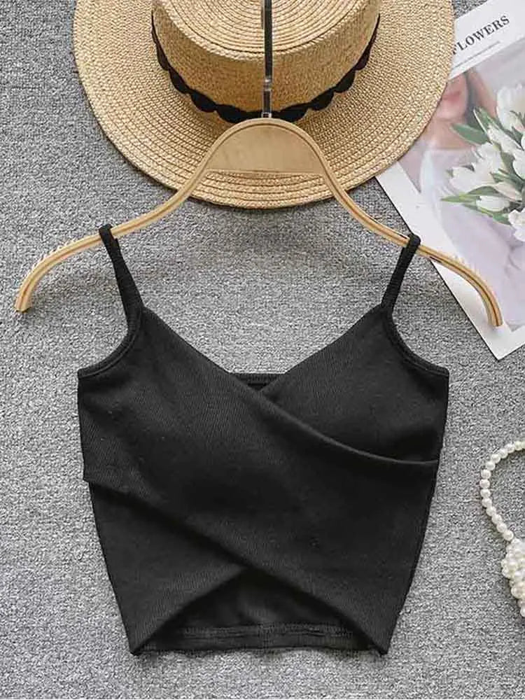 Yezw Irregular Casual Camisole Women Solid Slim Tank Top Strap Design