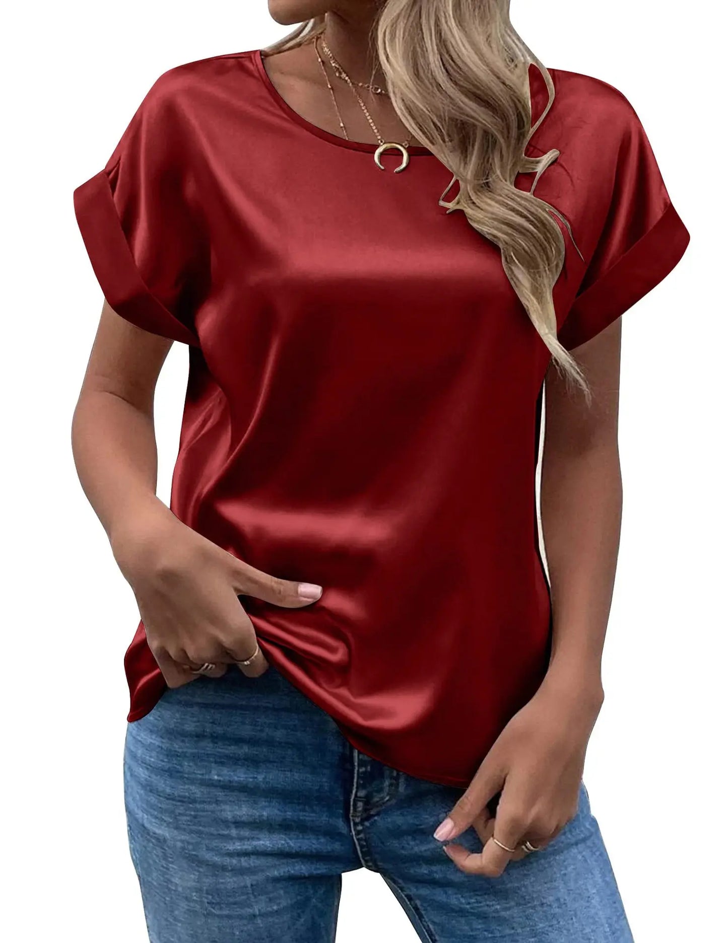 ZOCI Women's Short Sleeve Mercerized Cotton Round Neck Top