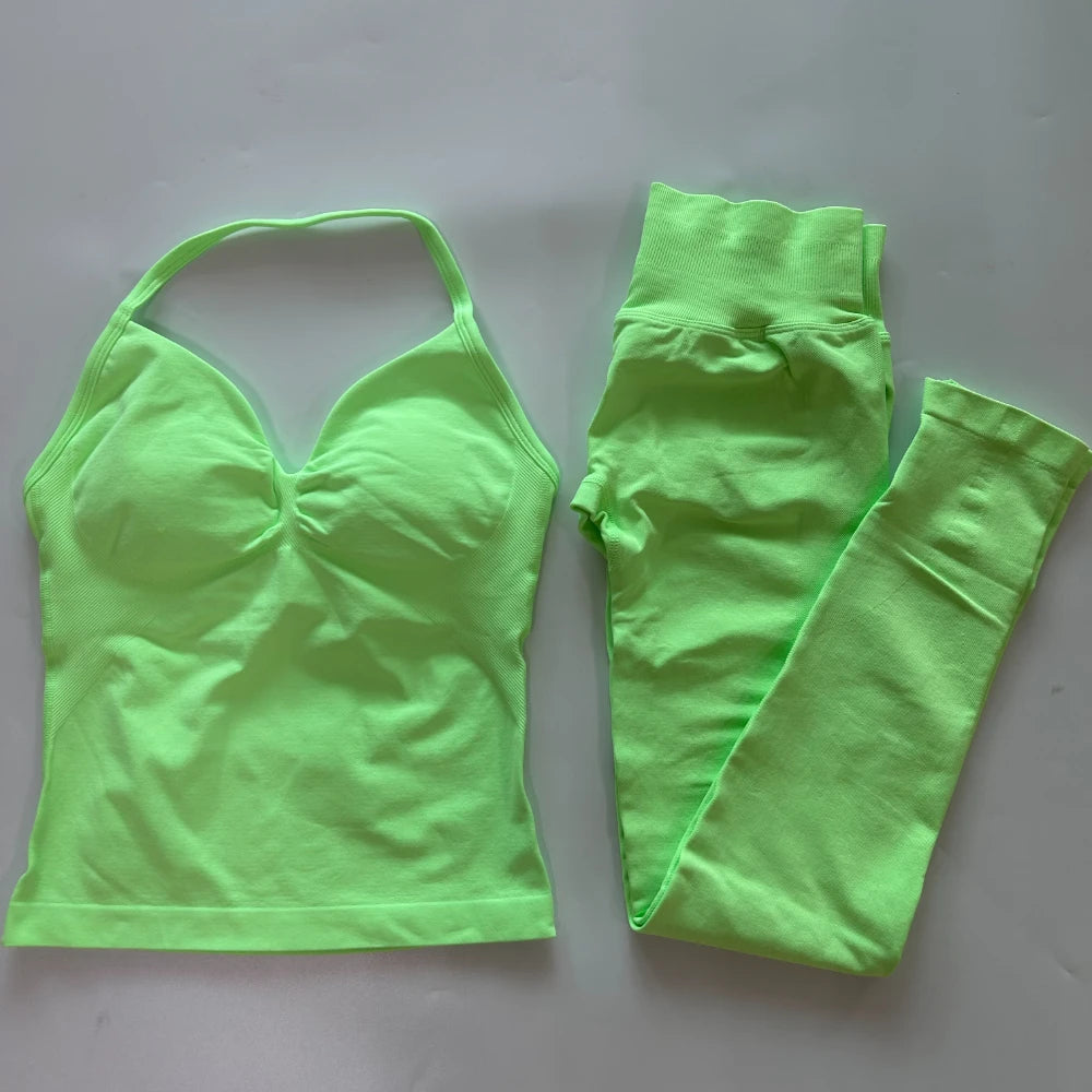 Seamless Gym Set For Women Tank Top And High Waist Scrunch Leggings